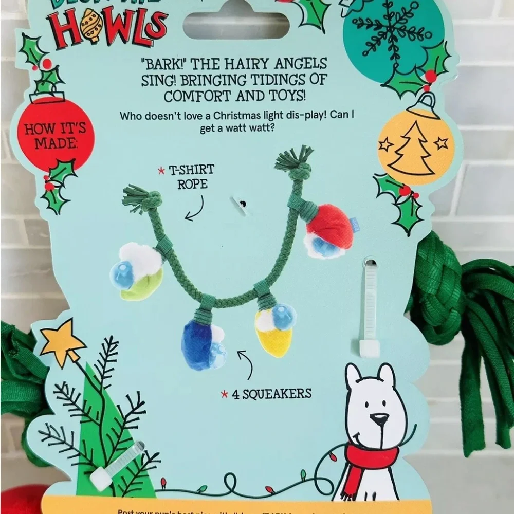 NWT Bark Box Deck The Howls Watt A Delight Multi Squeaker Dog Toy Tug Christmas - Picture 6 of 10